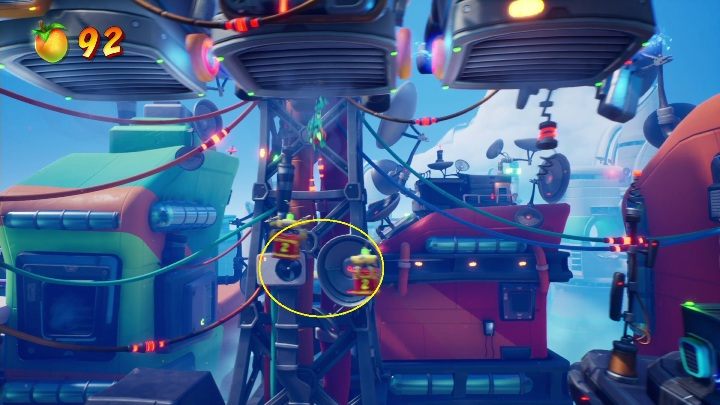 Then, you will encounter a short sequence with a mask that enables you to walk on the ceiling - Crash 4: Food Run walkthrough - The Sn@xx Dimension, 3023 - Crash 4 Guide, Walkthrough