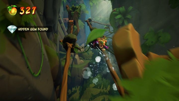 You'll find the hidden gem during the stage where you slide down the vines - Crash 4: Blast to the Past walkthrough - Eggipus Dimension, 88 Milion B.C.B - Crash 4 Guide, Walkthrough