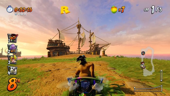 The letter C is at the crash site of a pirate ship - CTR Mode - Crash Team Racing in Crash Team Racing Nitro-Fueled - Game modes - Crash Team Racing Nitro-Fueled Guide