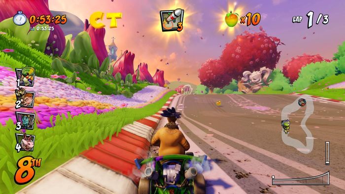 The letter T is at the beginning of the route on the grass - CTR Mode - Crash Team Racing in Crash Team Racing Nitro-Fueled - Game modes - Crash Team Racing Nitro-Fueled Guide