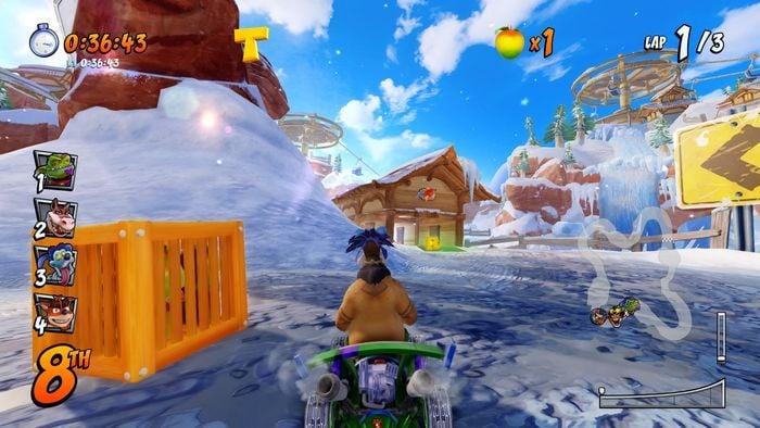 The letter C is on the ice on the right before the finish line - CTR Mode - Crash Team Racing in Crash Team Racing Nitro-Fueled - Game modes - Crash Team Racing Nitro-Fueled Guide