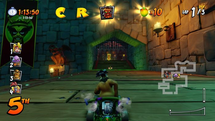 The letter C is located on the second ramp and turn left a little to catch it in flight - CTR Mode - Crash Team Racing in Crash Team Racing Nitro-Fueled - Game modes - Crash Team Racing Nitro-Fueled Guide