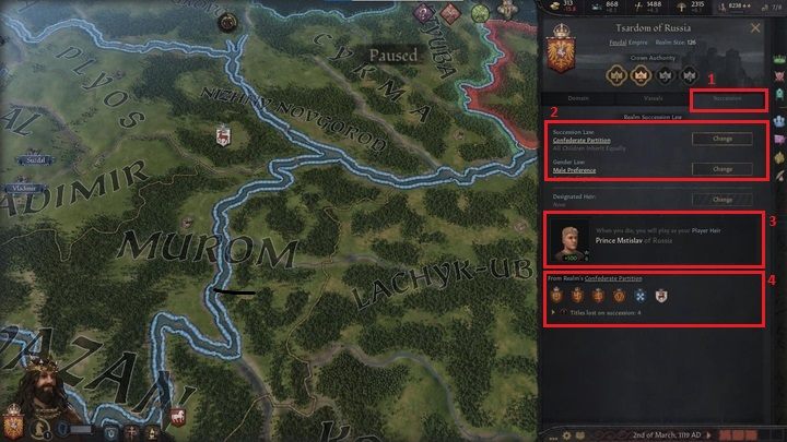The last tab (1) concerns the inheritance law - Crusader Kings 3: Interface Guide - Basics - Crusader Kings 3 Guide