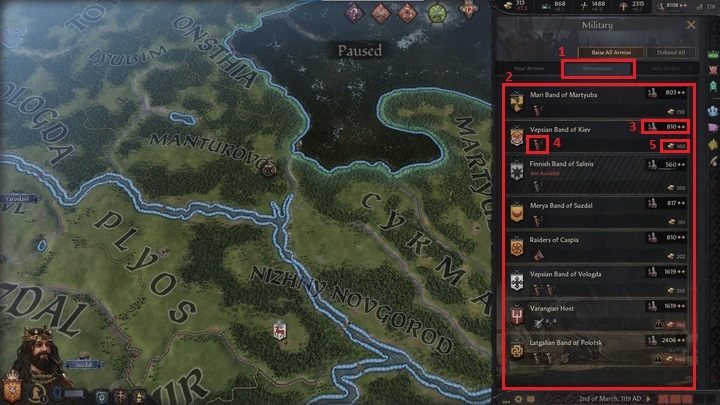 The second tab (1) leads to the mercenary screen - Crusader Kings 3: Interface Guide - Basics - Crusader Kings 3 Guide