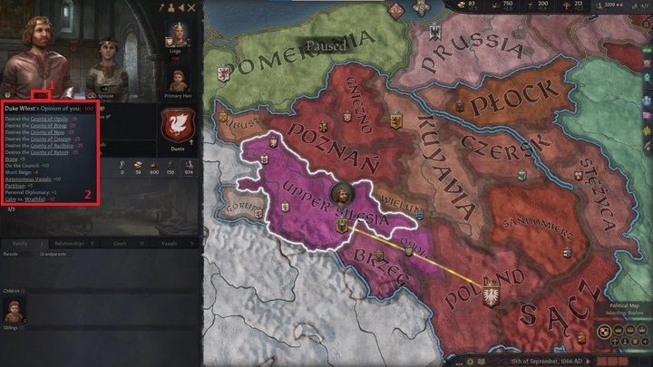 When examining the selected vassal you'll see his character window on the left, the world map will change slightly as well - Crusader Kings 3: First steps - Basics - Crusader Kings 3 Guide