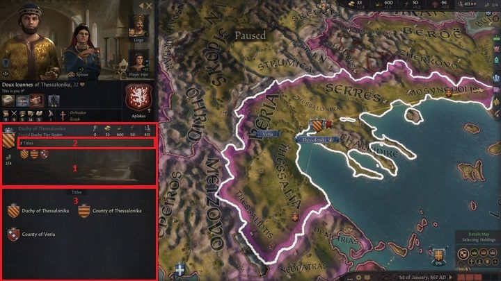 The titles you currently have can be checked in the character window (1) - Crusader Kings 3: Titles - Kingdom management - Crusader Kings 3 Guide