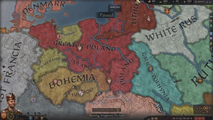 An example of assimilation in which dynastic fragmentation led to the creation of de jure of two separate kingdoms: Poland and Greater Poland - Crusader Kings 3: Titles - Kingdom management - Crusader Kings 3 Guide