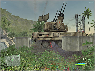 Enemy soldiers are standing to the south and to the south-east of the AA unit - Mission 4 - part 2 - Mission 4 - Assault - Crysis - Game Guide and Walkthrough