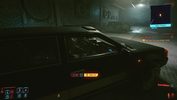 Sit down in the passenger seat to go home with Jacki - Cyberpunk 2077: The Rescue walkthrough - Main missions - Cyberpunk 2077 Guide