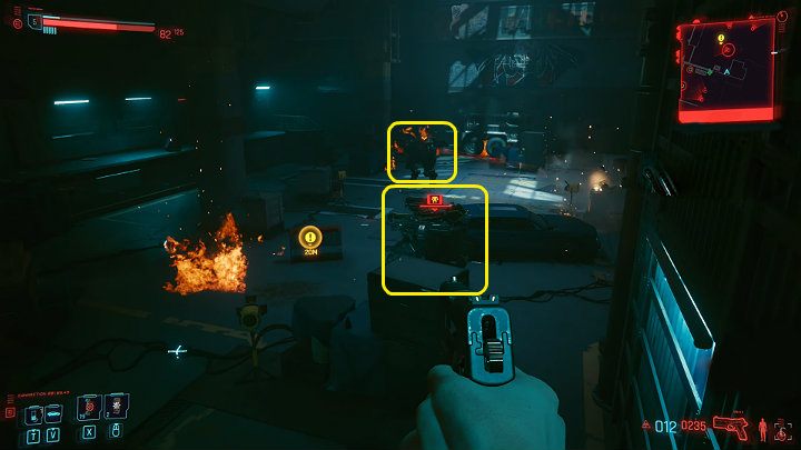 When you get to the big production hall, the gang members will open a shortcut for you, so you can reach the spot where you'll fight two Minotaurs a bit faster - Cyberpunk 2077: The Pickup walkthrough - Act 1 - Cyberpunk 2077 Guide