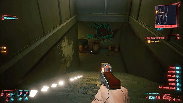 Regardless of the chosen style of play, you have to reach the stairs leading to the basement - Cyberpunk 2077: Riders on the Storm - walkthrough - Storyline quests - Cyberpunk 2077 Guide