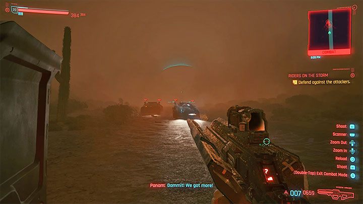 If you had to choose to cross the main building again, Panam will drive into the camp area in a van and park it on the right - Cyberpunk 2077: Riders on the Storm - walkthrough - Storyline quests - Cyberpunk 2077 Guide