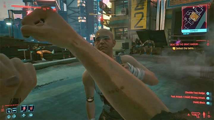 During fights, try to block punches or jump back/to the side - Cyberpunk 2077: Beat on the Brat - walkthrough - Exploration - Cyberpunk 2077 Guide