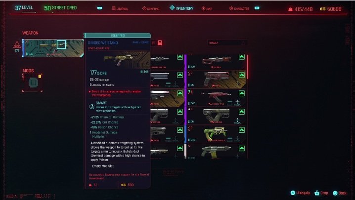 How to unlock: you will get this weapon during the Stadium Love side job - Cyberpunk 2077: Iconic weapons - list - World Atlas - Cyberpunk 2077 Guide