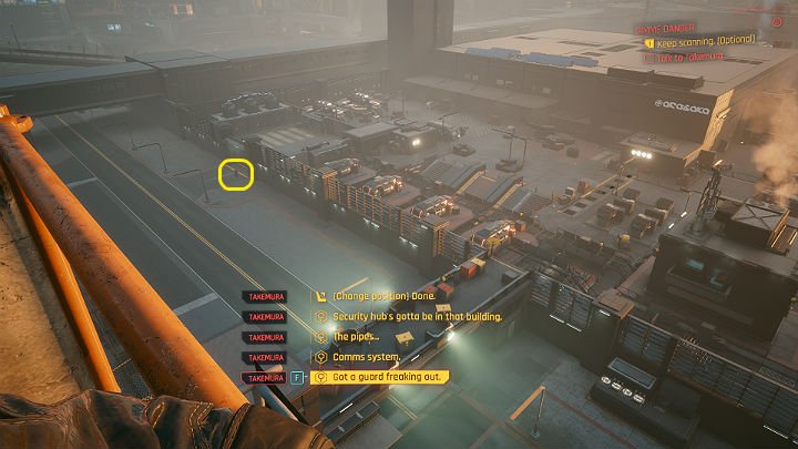 If your character was Corpo in the past, it is worth scanning the guard at the main gate - Cyberpunk 2077: Gimme Danger walkthrough - Act 2 - Cyberpunk 2077 Guide