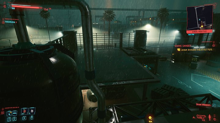 When you are outside, jump over the metal containers and the tank on the left - Cyberpunk 2077: Gimme Danger walkthrough - Act 2 - Cyberpunk 2077 Guide