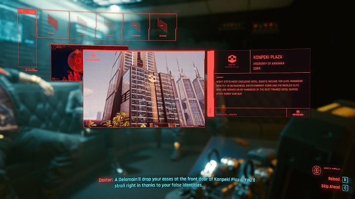 After this brief introduction, take the splinter from Dex and use it to see the details of the job - Cyberpunk 2077: The Heist walkthrough - Act 1 - Cyberpunk 2077 Guide