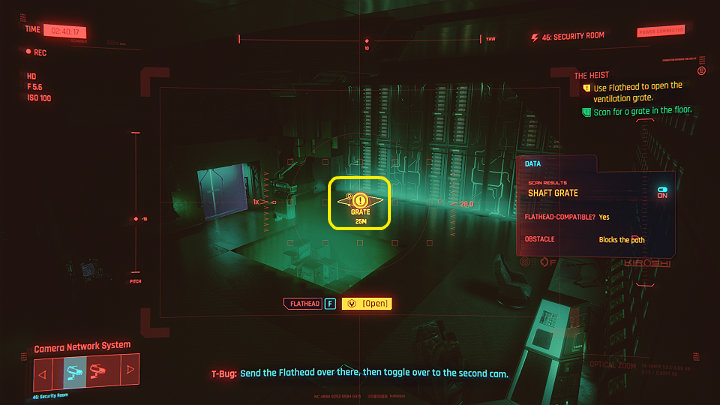 Scan the entrance to the ventilation shaft on the right and order Flathead to go inside - Cyberpunk 2077: The Heist walkthrough - Act 1 - Cyberpunk 2077 Guide