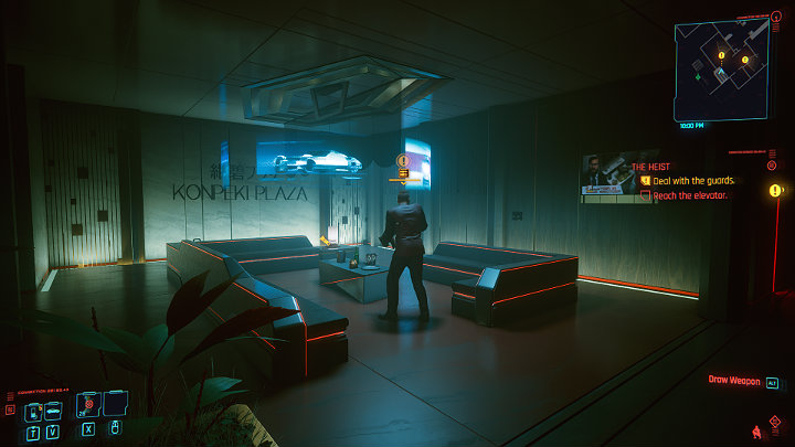 After descending the stairs you will encounter two bodyguards - Cyberpunk 2077: The Heist walkthrough - Act 1 - Cyberpunk 2077 Guide