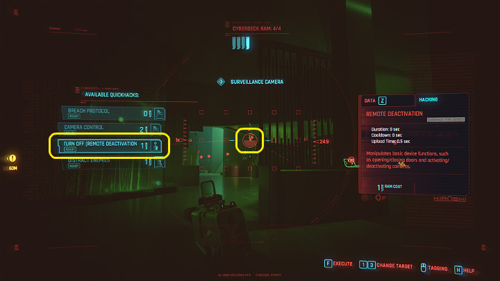 As soon as you get out of the elevator it is worth taking care of the camera, which was installed in the first corridor, on the right - Cyberpunk 2077: The Heist walkthrough - Act 1 - Cyberpunk 2077 Guide