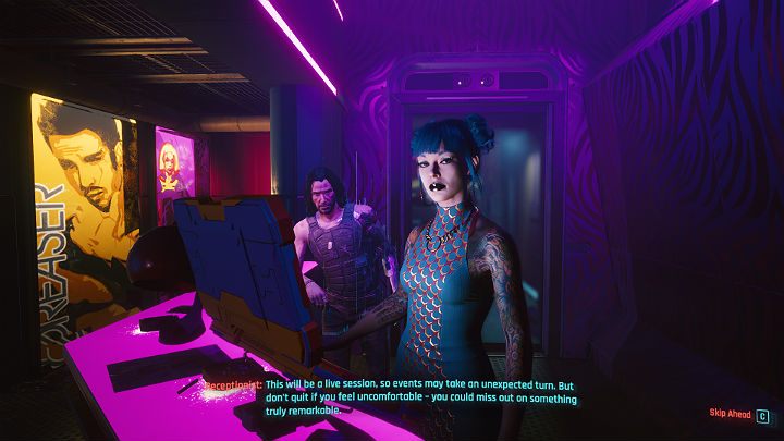Go straight to the reception desk and connect to the terminal - Cyberpunk 2077: Automatic Love - a walkthrough - Act 2 - Cyberpunk 2077 Guide