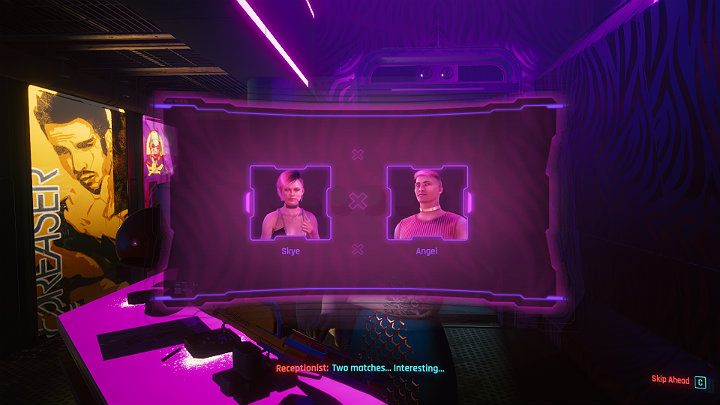 After reading the V's profile, two doll proposals will appear on the screen: Skye and Angel - Cyberpunk 2077: Automatic Love - a walkthrough - Act 2 - Cyberpunk 2077 Guide