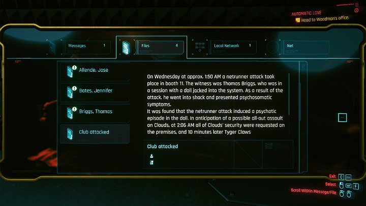 Shard lying in the corner of the room contains info about changes in the schedule - Cyberpunk 2077: Automatic Love - a walkthrough - Act 2 - Cyberpunk 2077 Guide