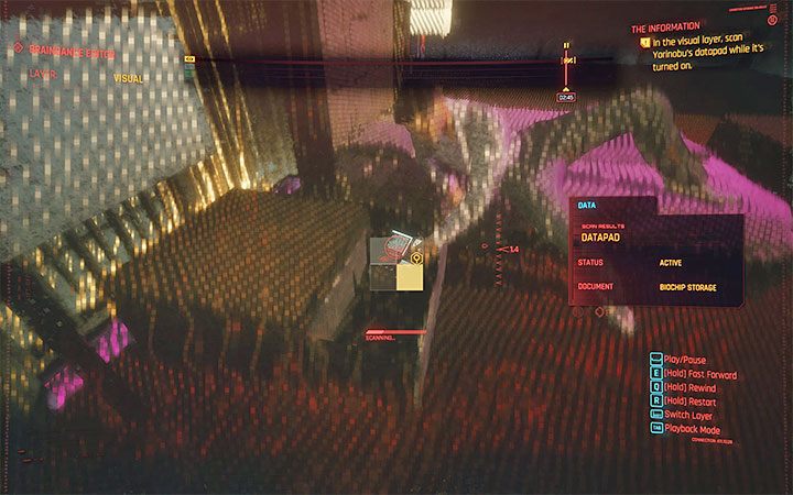 Your new main goal is to scan the datapad in the visual layer - the opportunity appears around 2:45 when Yorinobu puts it down to the bedside table - Cyberpunk 2077: Second Braindance - where is the relic? - Puzzle solutions - Cyberpunk 2077 Guide