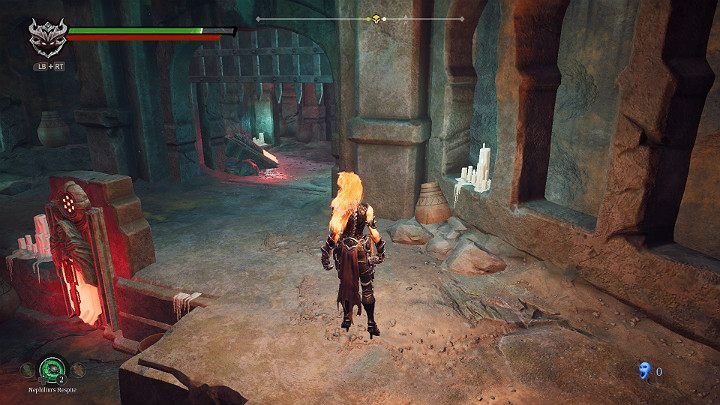 When you find yourself in a small room with a gate, hit the mechanism visible on the left to open it - Hollows | Darksiders 3 Walkthrough - Walkthrough - Darksiders 3 Guide