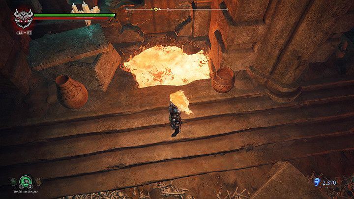 When you deal with enemies and collect all valuable items, you can go to the hole in the floor, which is on the left side, looking from the perspective of the previous picture - Hollows | Darksiders 3 Walkthrough - Walkthrough - Darksiders 3 Guide