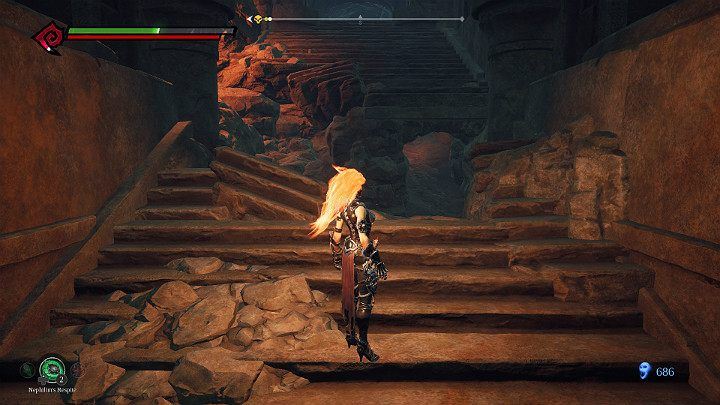 After defeating the enemy, turn towards the stairs and enter the low tunnel - Hollows - Catacombs | Darksiders 3 Walkthrough - Walkthrough - Darksiders 3 Guide