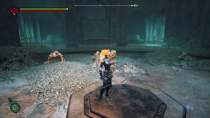 As soon as you stand on the button, the skeletons will start to emerge - Hollows - Catacombs | Darksiders 3 Walkthrough - Walkthrough - Darksiders 3 Guide