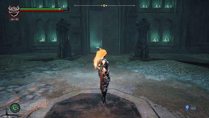 After the fight is over, stand on the button and wait for the wall to rotate completely and open the recess for you - Hollows - Catacombs | Darksiders 3 Walkthrough - Walkthrough - Darksiders 3 Guide