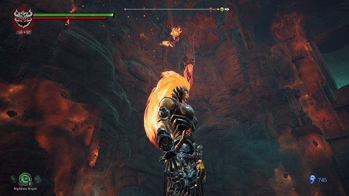This way you will drop the burning substance on the ground, which will be necessary to solve the puzzle - Hollows - Catacombs | Darksiders 3 Walkthrough - Walkthrough - Darksiders 3 Guide