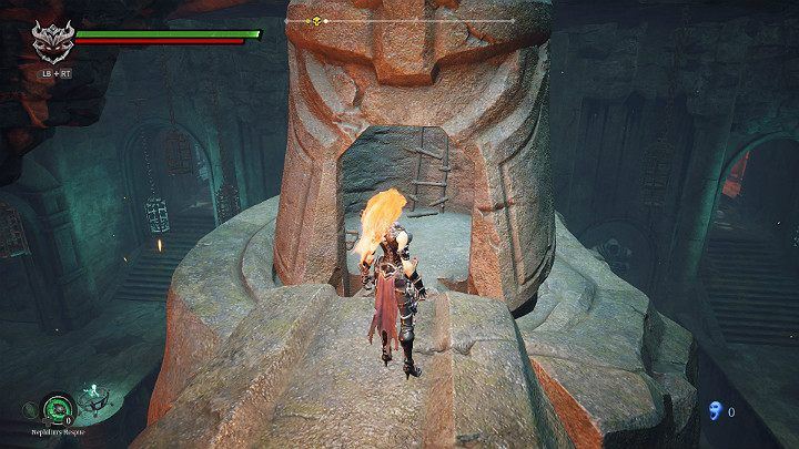 Return to the middle of the bridge and take advantage of the double jump to reach a higher level - Hollows - Catacombs | Darksiders 3 Walkthrough - Walkthrough - Darksiders 3 Guide