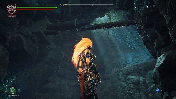Break out into the air and jump to the second part of the cavern with your weapon - Hollows - Catacombs | Darksiders 3 Walkthrough - Walkthrough - Darksiders 3 Guide