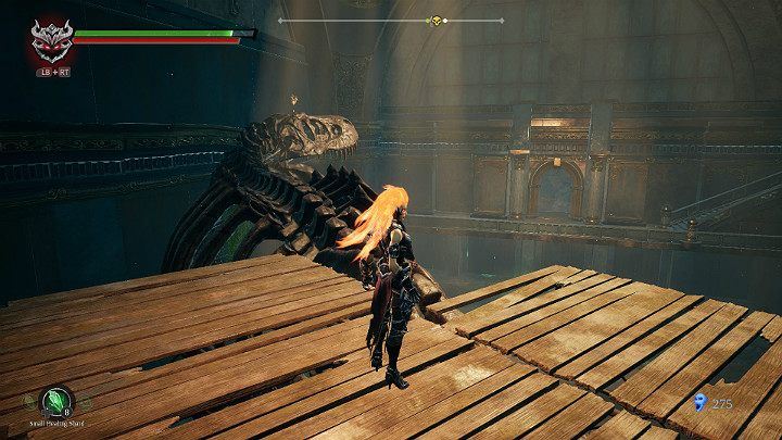 When you land on the scaffolding, go over the head of the dinosaur skeleton and collect Lurcher Cluster - Hollows - Catacombs | Darksiders 3 Walkthrough - Walkthrough - Darksiders 3 Guide