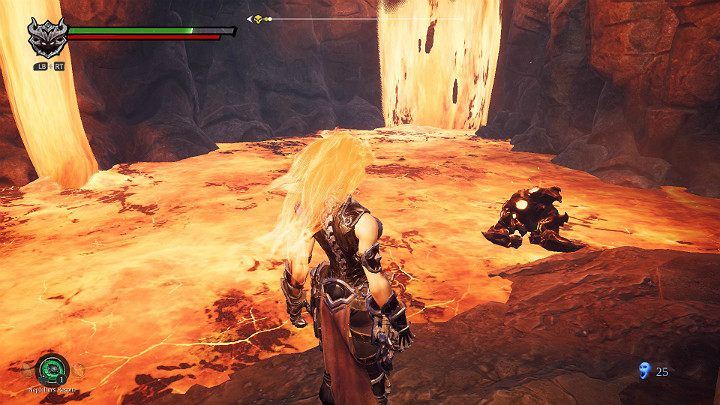 As soon as you land, get ready to meet a new type of opponent - the fiery golem - Hollows | Darksiders 3 Walkthrough - Walkthrough - Darksiders 3 Guide
