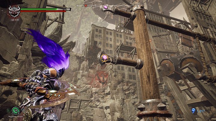 Go up to the top level of the platform and hit the gear wheel - The Scar | Darksiders 3 Walkthrough - Walkthrough - Darksiders 3 Guide