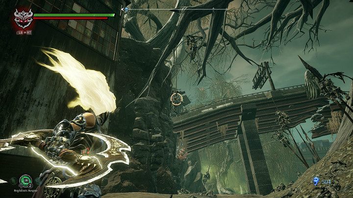Throughout the location, the skeletons of angels and skeletal opponents are hung - Hangmans tree | Darksiders 3 Walkthrough - Walkthrough - Darksiders 3 Guide