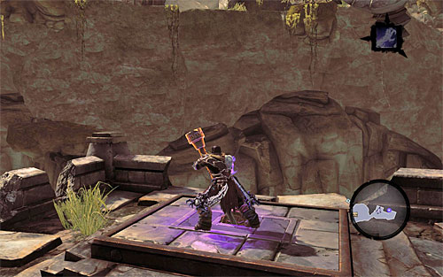 Return to the higher interactive ledge and, for a change, now start moving to the left, performing wall run on the way - Wake up the Keeper (3) - The Heart of the Mountain - Darksiders II - Game Guide and Walkthrough