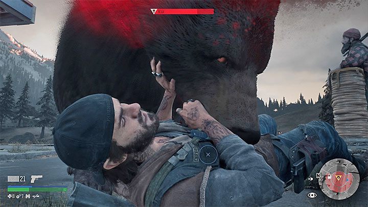 During the fight, try to keep the bear at a distance, especially since the animal can knock Deacon to the ground - then quickly press the specified button to release - Days Gone: Bear boss in Lots of Sick People - how to kill? - FAQ - Days Gone Guide
