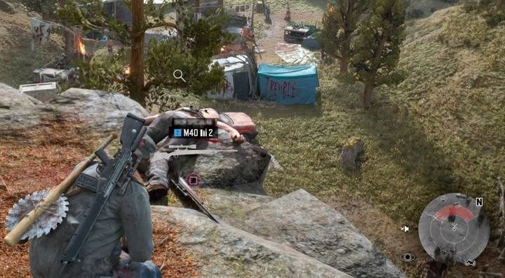 Take a position on the hill for the best attack and initially use the silencer - Marauder Camp Hunter | Days Gone Walkthrough - Main storyline - Days Gone Guide