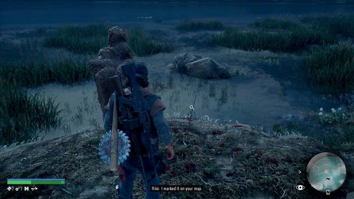 Explore the fishing rod and, with survival vision, follow the trail. - Protecting the Weak | Days Gone Walkthrough - Main storyline - Days Gone Guide