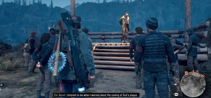 Participate in the Colonels speeches to learn better the plot and gain experience - Law and Disorder | Days Gone Walkthrough - Main storyline - Days Gone Guide