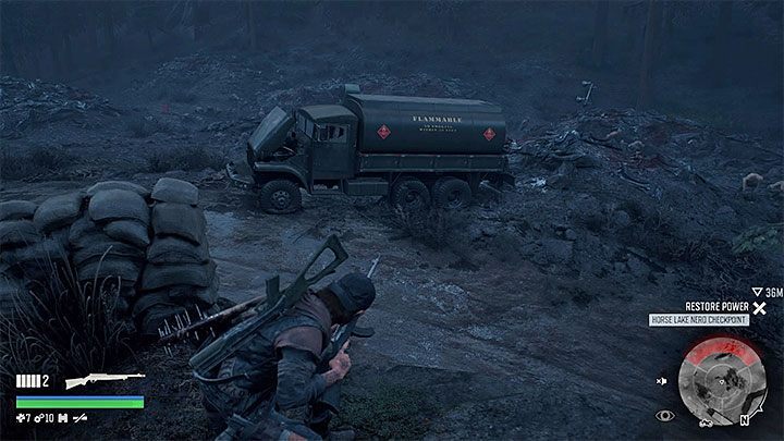 A good idea at the beginning of the battle is to throw the attractor in the vicinity of the fuel tank parked in this location - Days Gone: One Down Trophy - how to unlock? Trophy Guide - Trophy Guide - Days Gone Guide