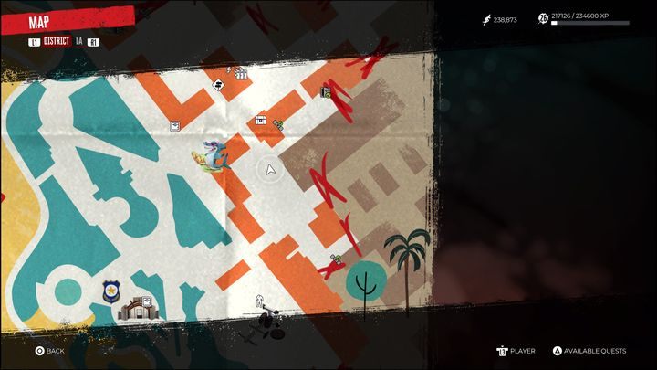 Die Markierung aus dem Screenshot oben zeigt den genauen Standort von Jos rotem Auto – Dead Island 2: Jos Rainy Day Stash – Lost and Found – Dead Island 2 Guide