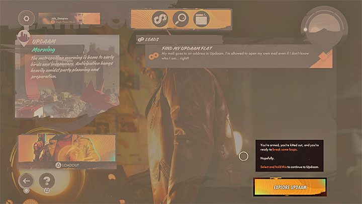 You will also load the preparations menu for the next mission for the first time - Colt is planning his next steps during his visits to the tunnels - Deathloop: Colts Prologue, The Longest Day - walkthrough - Prologue - Deathloop Guide
