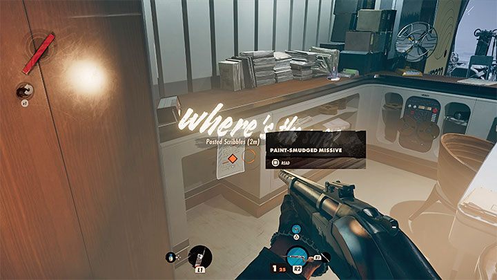 In the Security Office, find a note (Paint-Smudged Missive) shown in the picture - reading it will allow you to learn the combination for the safe (in our case, it was 7615) - Deathloop: Colts Prologue, The Longest Day - walkthrough - Prologue - Deathloop Guide
