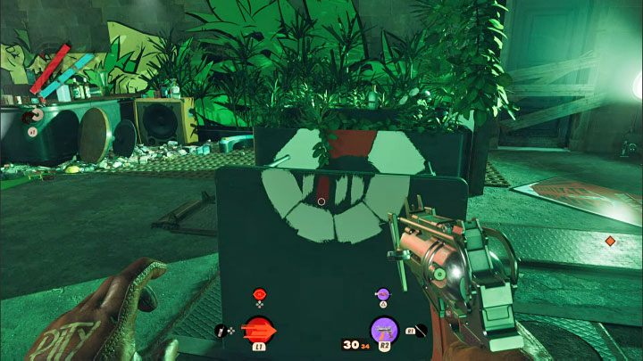 The second hint is on the ground floor, to the right of the closed passage - Deathloop: Super Shifty - walkthrough - The clues of the arsenal - Deathloop Guide